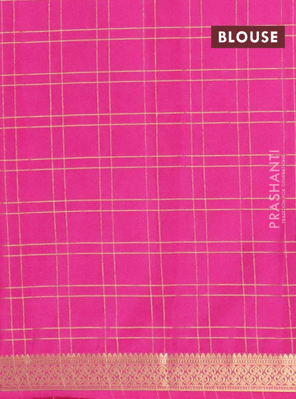 Semi mysore silk saree dark pink with allover checked pattern and zari woven border