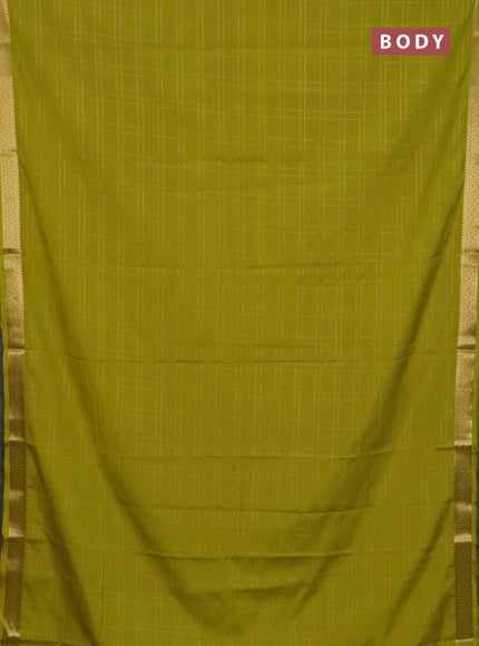 Semi mysore silk saree light green with allover checked pattern and zari woven border
