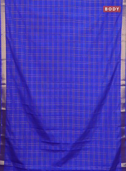 Semi mysore silk saree royal blue with allover checked pattern and zari woven border