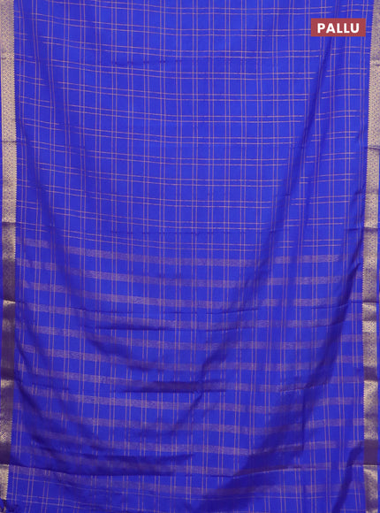 Semi mysore silk saree royal blue with allover checked pattern and zari woven border