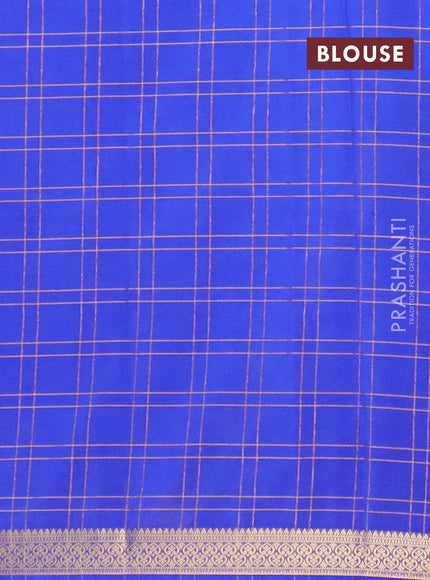 Semi mysore silk saree royal blue with allover checked pattern and zari woven border