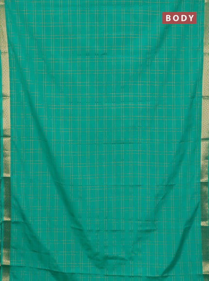 Semi mysore silk saree teal green with allover checked pattern and zari woven border