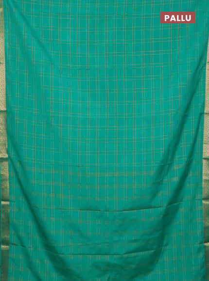Semi mysore silk saree teal green with allover checked pattern and zari woven border