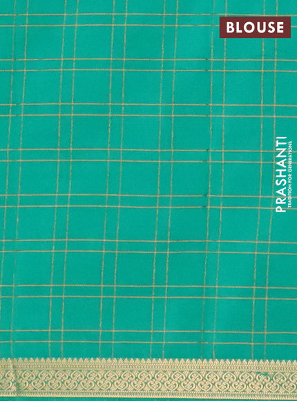 Semi mysore silk saree teal green with allover checked pattern and zari woven border