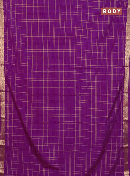 Semi mysore silk saree purple with allover checked pattern and zari woven border