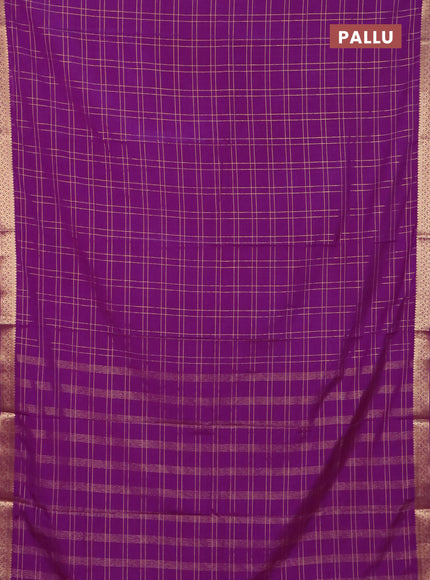 Semi mysore silk saree purple with allover checked pattern and zari woven border