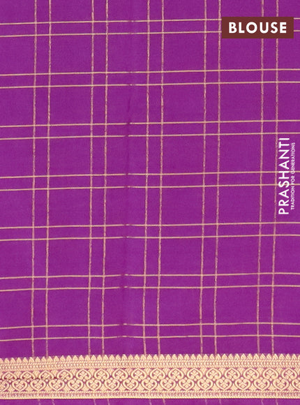 Semi mysore silk saree purple with allover checked pattern and zari woven border