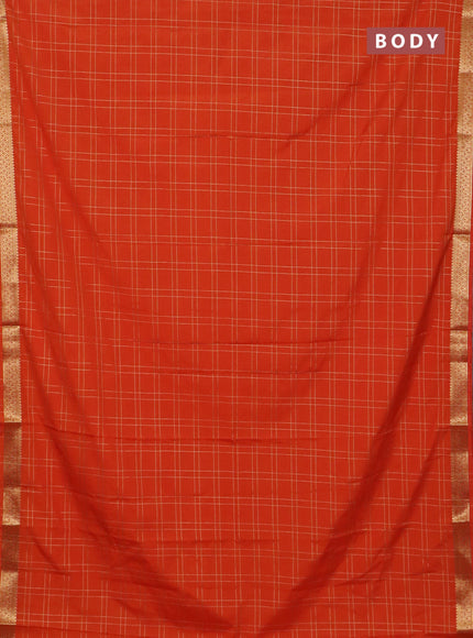 Semi mysore silk saree orange with allover checked pattern and zari woven border