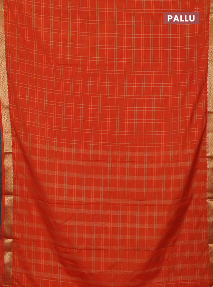 Semi mysore silk saree orange with allover checked pattern and zari woven border