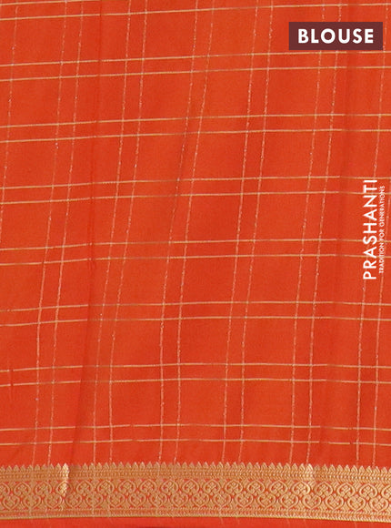 Semi mysore silk saree orange with allover checked pattern and zari woven border