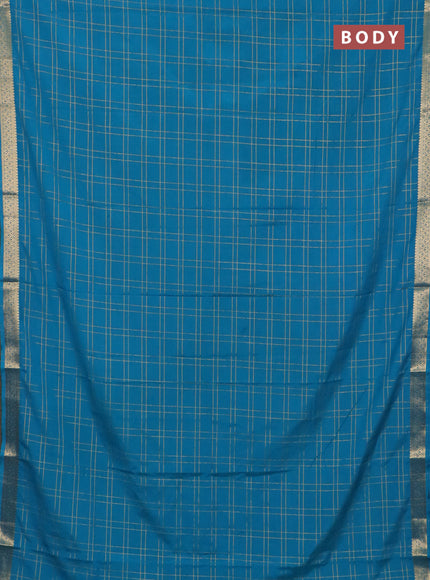 Semi mysore silk saree cs blue with allover checked pattern and zari woven border