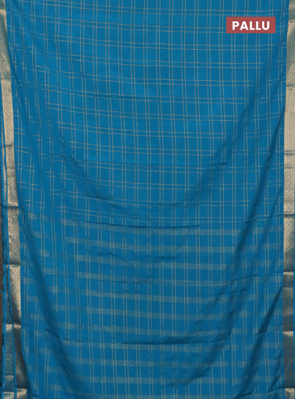 Semi mysore silk saree cs blue with allover checked pattern and zari woven border