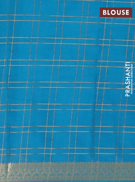 Semi mysore silk saree cs blue with allover checked pattern and zari woven border