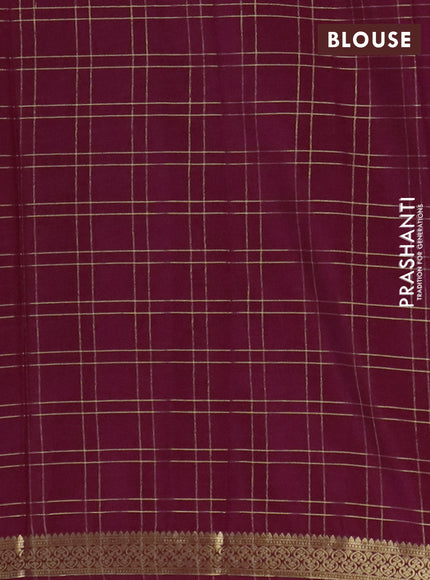 Semi mysore silk saree wine shade with allover checked pattern and zari woven border