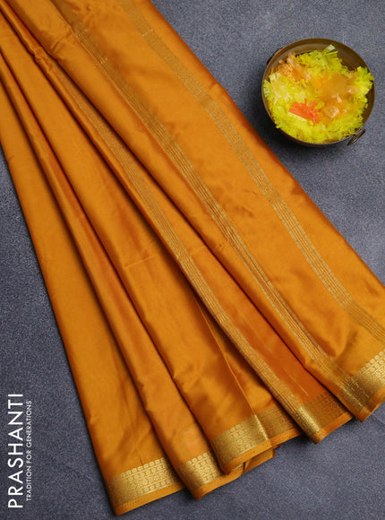 Semi mysore silk saree mustard yellow with plain body and zari woven border