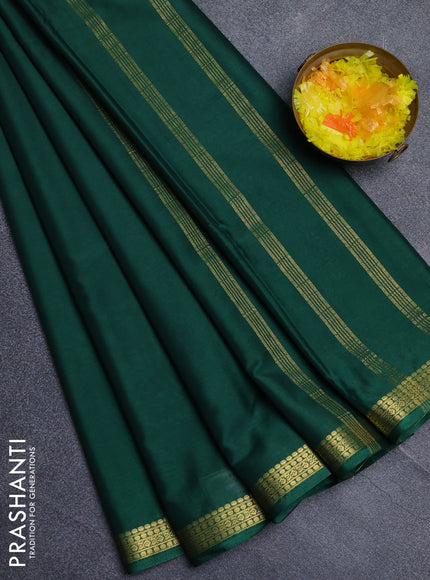 Semi mysore silk saree green with plain body and zari woven border