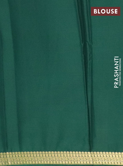 Semi mysore silk saree green with plain body and zari woven border