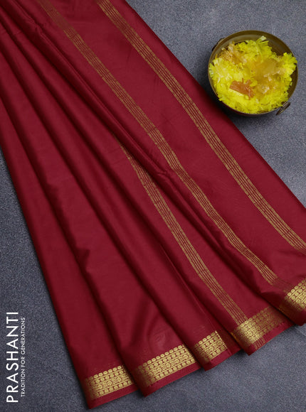 Semi mysore silk saree red with plain body and zari woven border