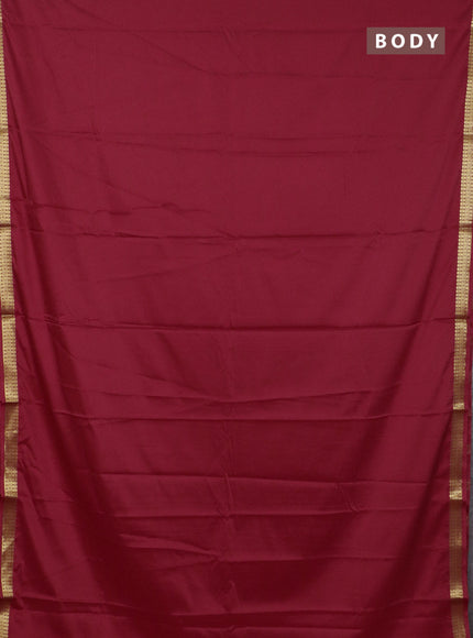 Semi mysore silk saree red with plain body and zari woven border