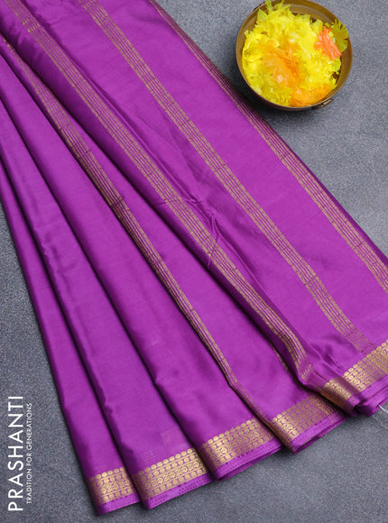 Semi mysore silk saree violet with plain body and zari woven border