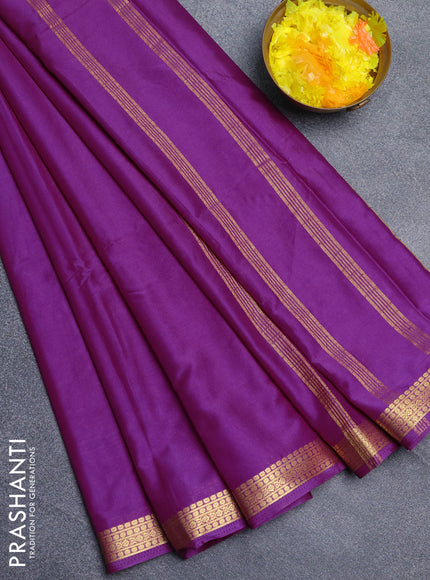 Semi mysore silk saree purple with plain body and zari woven border
