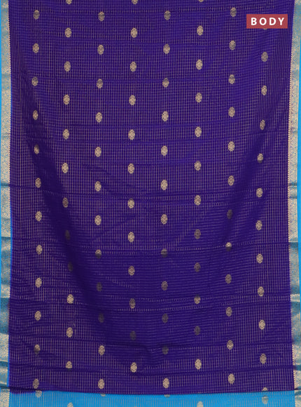 Semi mysore silk saree royal blue and cs blue with allover zari checks & buttas and zari woven border