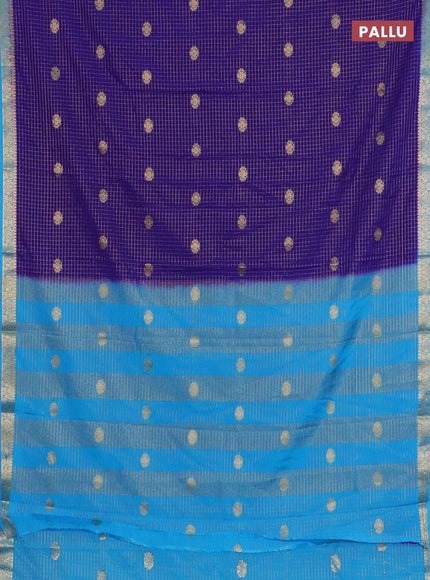 Semi mysore silk saree royal blue and cs blue with allover zari checks & buttas and zari woven border