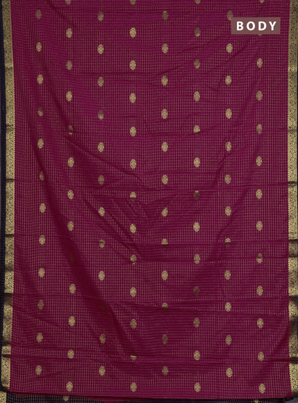 Semi mysore silk saree dark pink and navy blue with allover zari checks & buttas and zari woven border