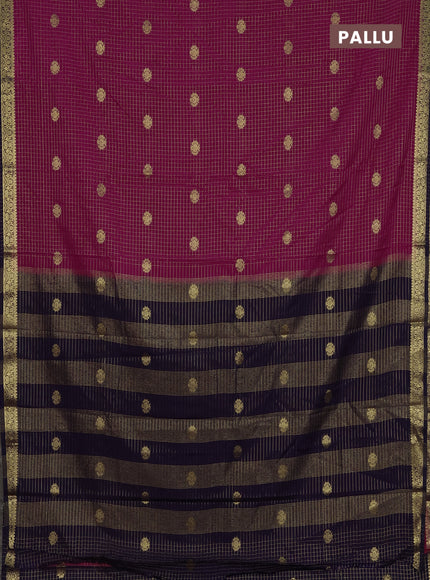 Semi mysore silk saree dark pink and navy blue with allover zari checks & buttas and zari woven border
