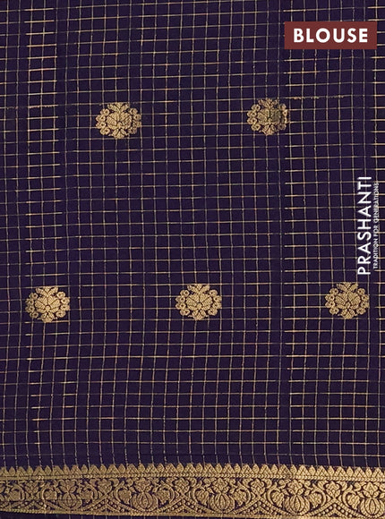 Semi mysore silk saree dark pink and navy blue with allover zari checks & buttas and zari woven border
