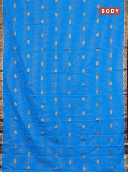 Semi mysore silk saree cs blue and navy blue with allover zari checks & buttas and zari woven border