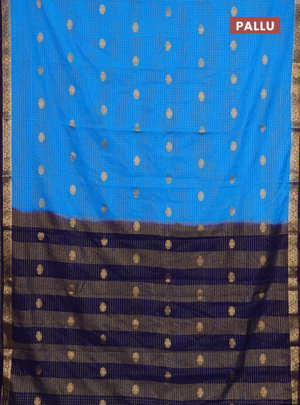 Semi mysore silk saree cs blue and navy blue with allover zari checks & buttas and zari woven border