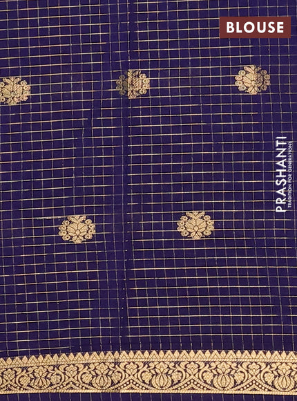 Semi mysore silk saree cs blue and navy blue with allover zari checks & buttas and zari woven border