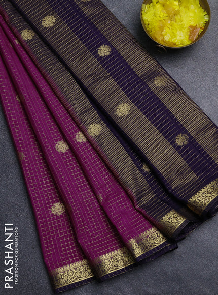 Semi mysore silk saree purple and violet with allover zari checks & buttas and zari woven border