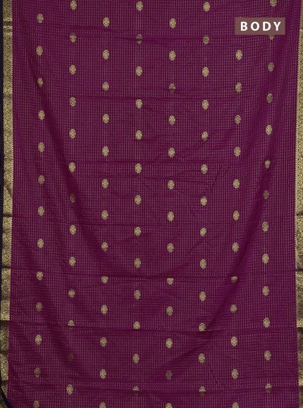 Semi mysore silk saree purple and violet with allover zari checks & buttas and zari woven border