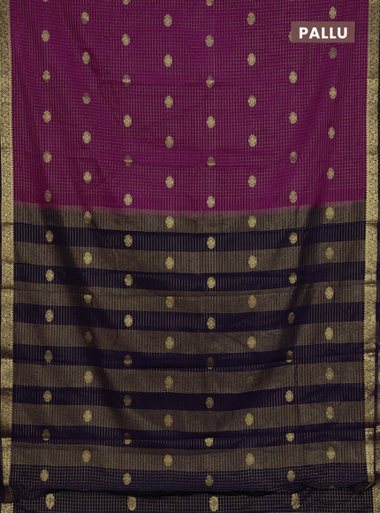Semi mysore silk saree purple and violet with allover zari checks & buttas and zari woven border