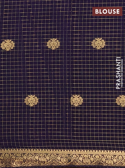 Semi mysore silk saree purple and violet with allover zari checks & buttas and zari woven border