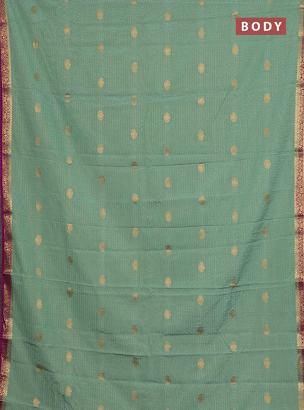 Semi mysore silk saree pista green and purple with allover zari checks & buttas and zari woven border