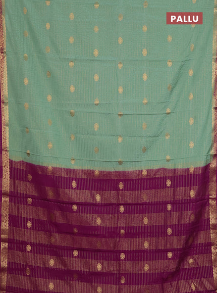 Semi mysore silk saree pista green and purple with allover zari checks & buttas and zari woven border