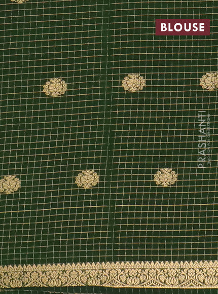 Semi mysore silk saree mustard yellow and bottle green with allover zari checks & buttas and zari woven border