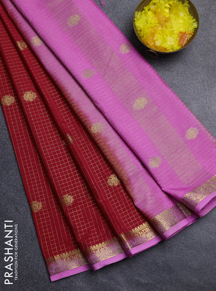 Semi mysore silk saree red and pink with allover zari checks & buttas and zari woven border