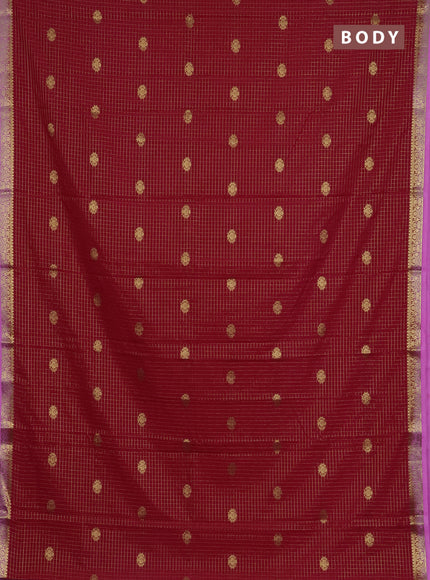 Semi mysore silk saree red and pink with allover zari checks & buttas and zari woven border