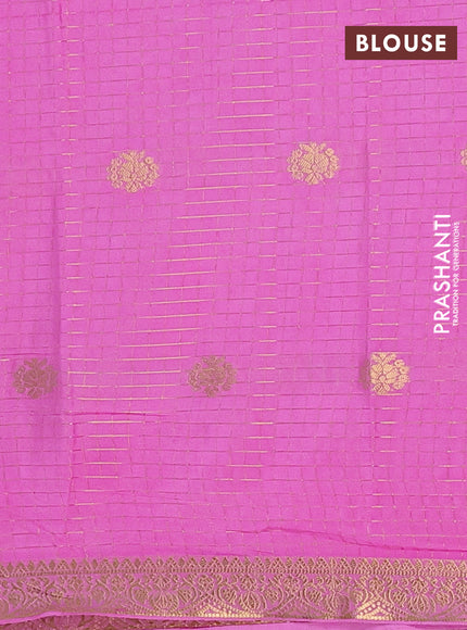 Semi mysore silk saree red and pink with allover zari checks & buttas and zari woven border