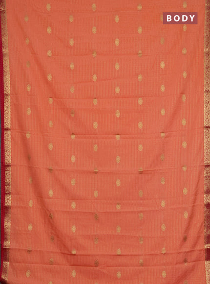 Semi mysore silk saree peach orange and red with allover zari checks & buttas and zari woven border
