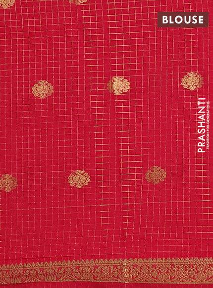 Semi mysore silk saree peach orange and red with allover zari checks & buttas and zari woven border