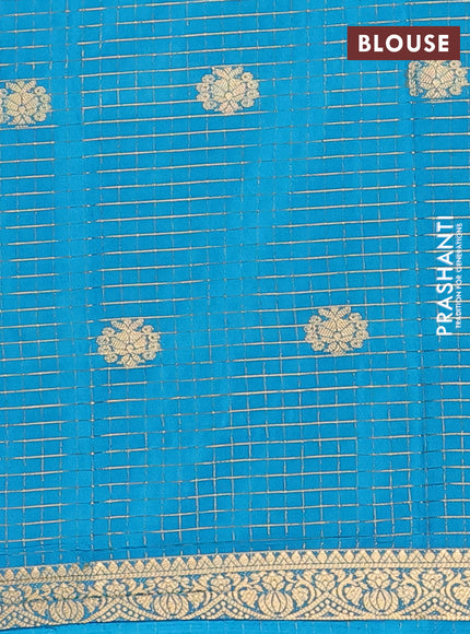 Semi mysore silk saree navy blue and cs blue with allover zari checks & buttas and zari woven border