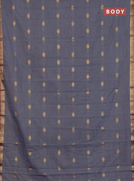 Semi mysore silk saree grey and purple with allover zari checks & buttas and zari woven border