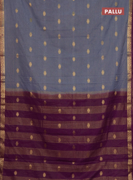 Semi mysore silk saree grey and purple with allover zari checks & buttas and zari woven border