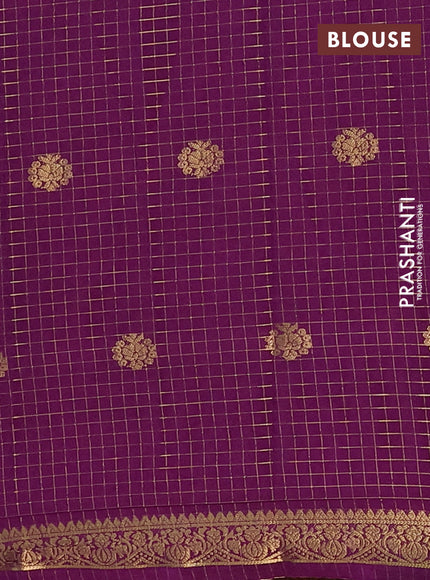Semi mysore silk saree grey and purple with allover zari checks & buttas and zari woven border