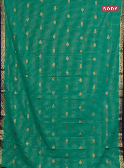 Semi mysore silk saree teal green and navy blue with allover zari checks & buttas and zari woven border